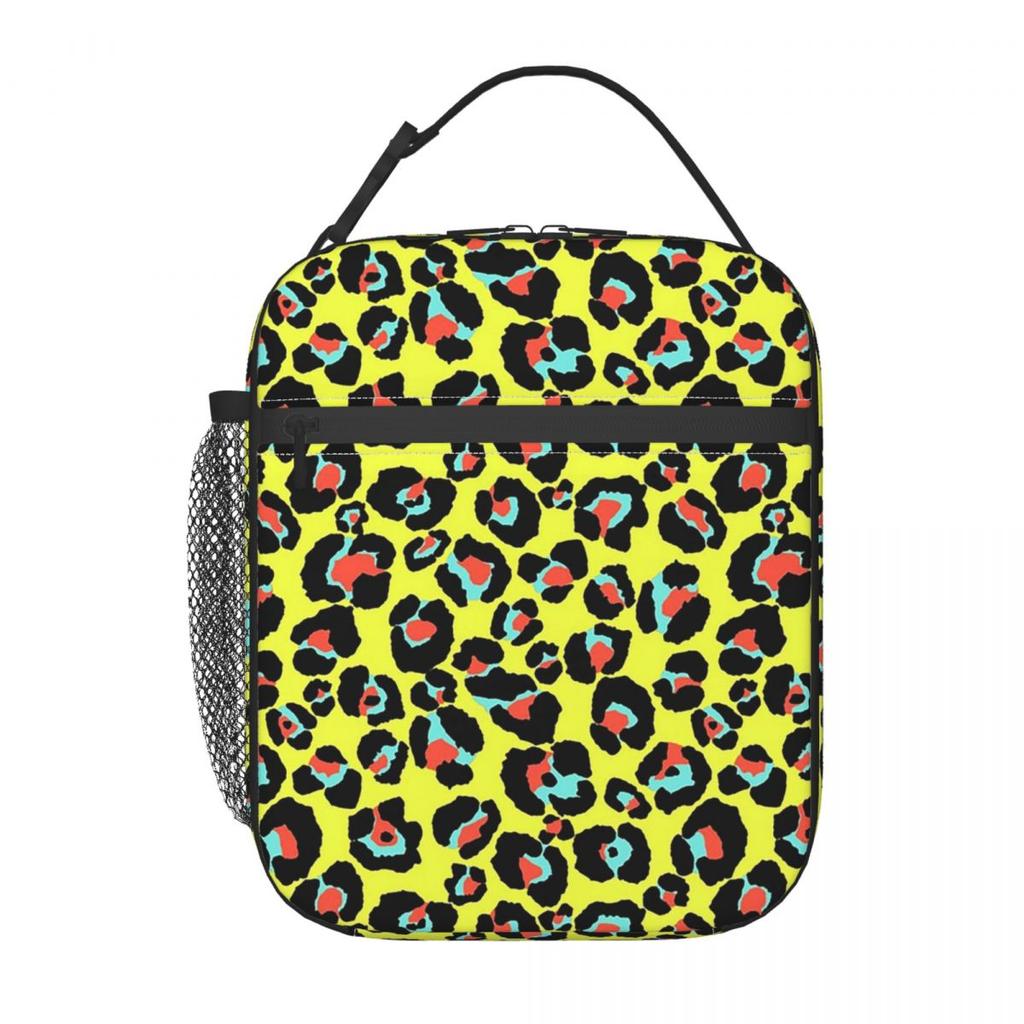 Bunte wilde Leopardenfell-Tier Muster Isolierte Lunchtasche für Damen Kinder Tragbare Lebensmittelboxen Thermische Lunchbox Tragetasche