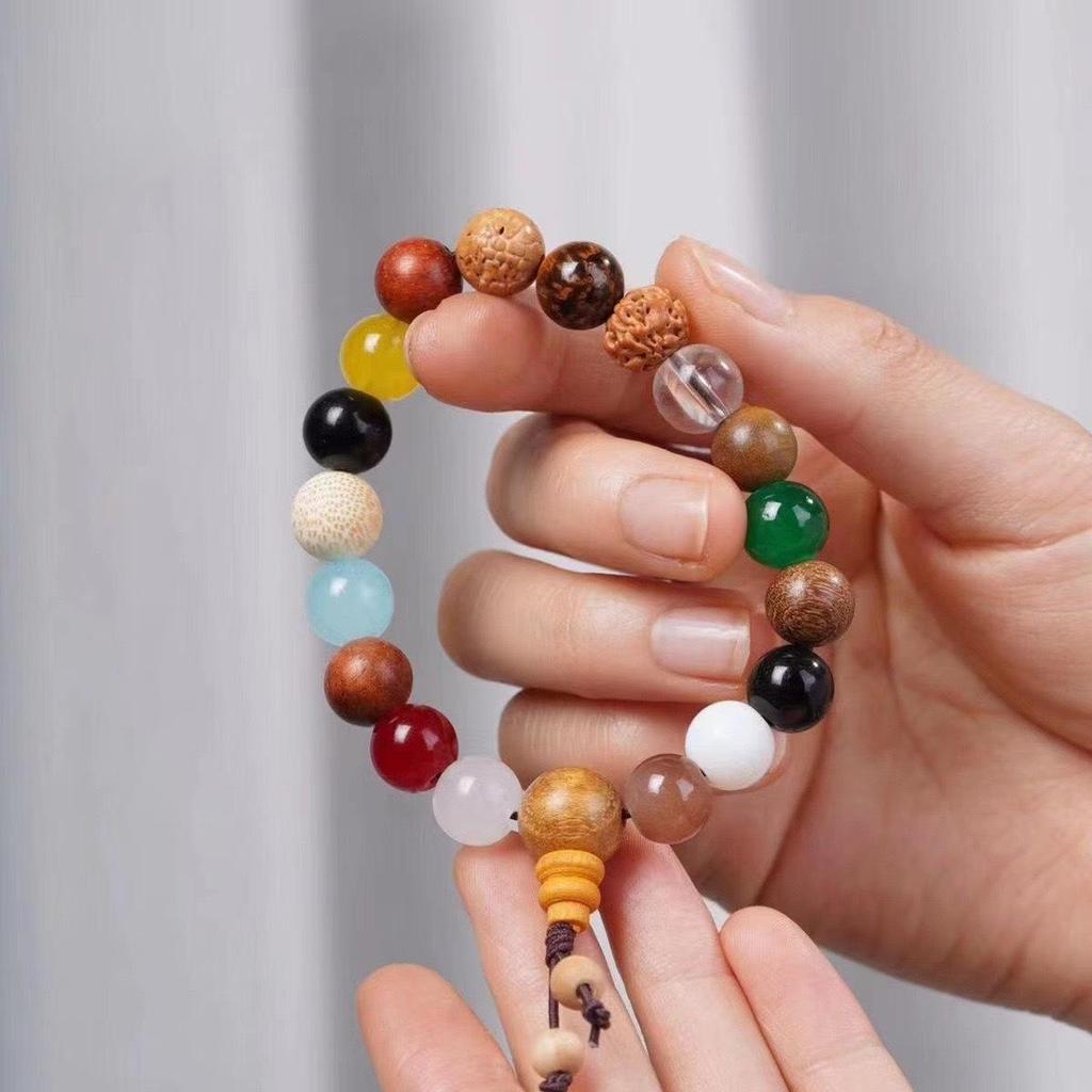 Lingyin Eighteen Bodhi Seed Multi-Treasure Bracelet for Men and Women, Buddhist Bead Style with Rooster Crow Design.