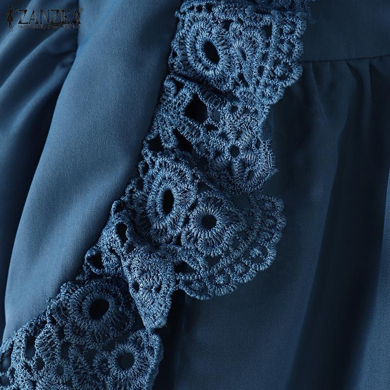 ZANZEA Women Summer Round Neck Layered Ruffle Short Sleeve Lace Blouses