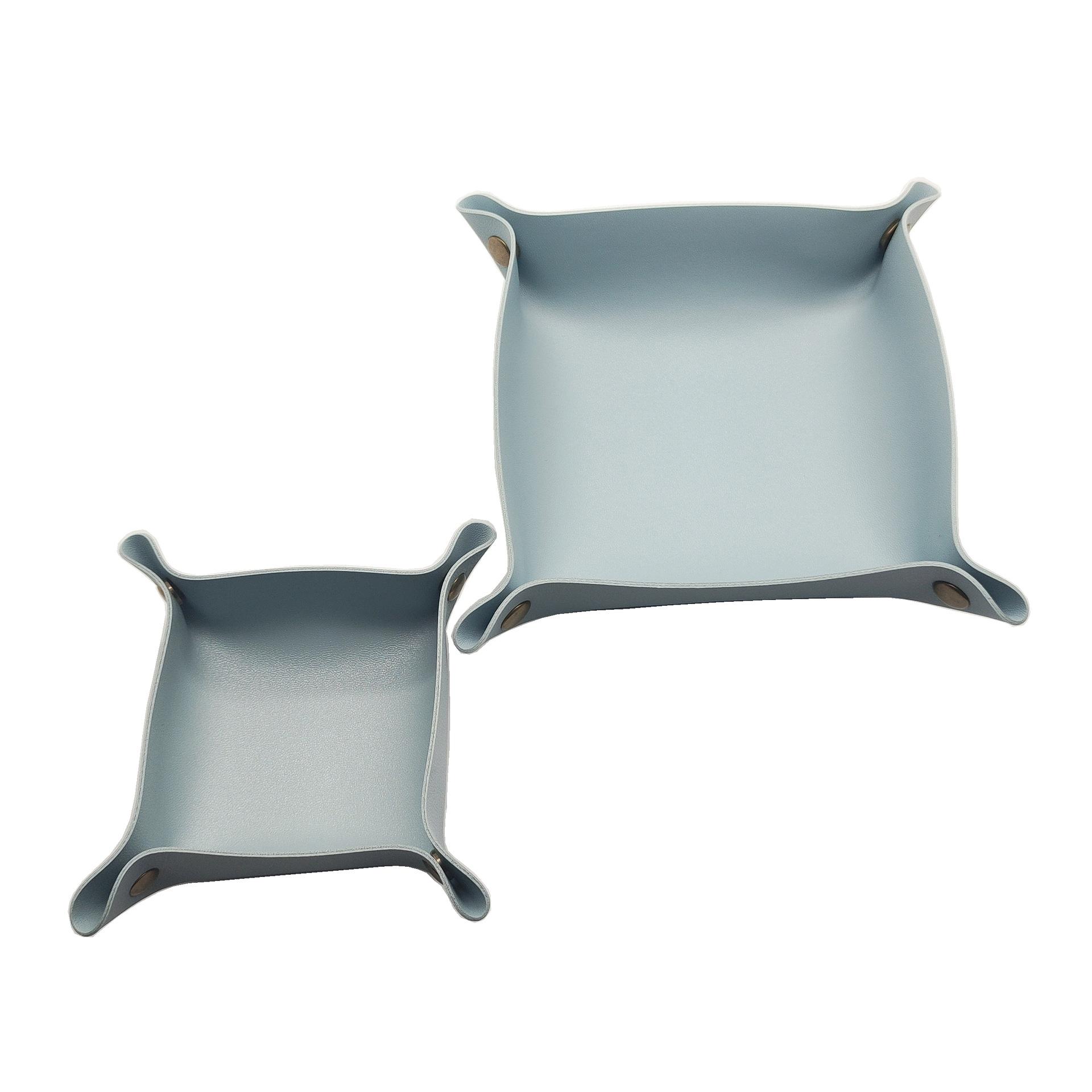 

1pc Desktop Tray Key Plate Home Decoration Organizador Dice Tray Key Wallet PU Leather Folding Storage Box 15x15cm небесно-голубой