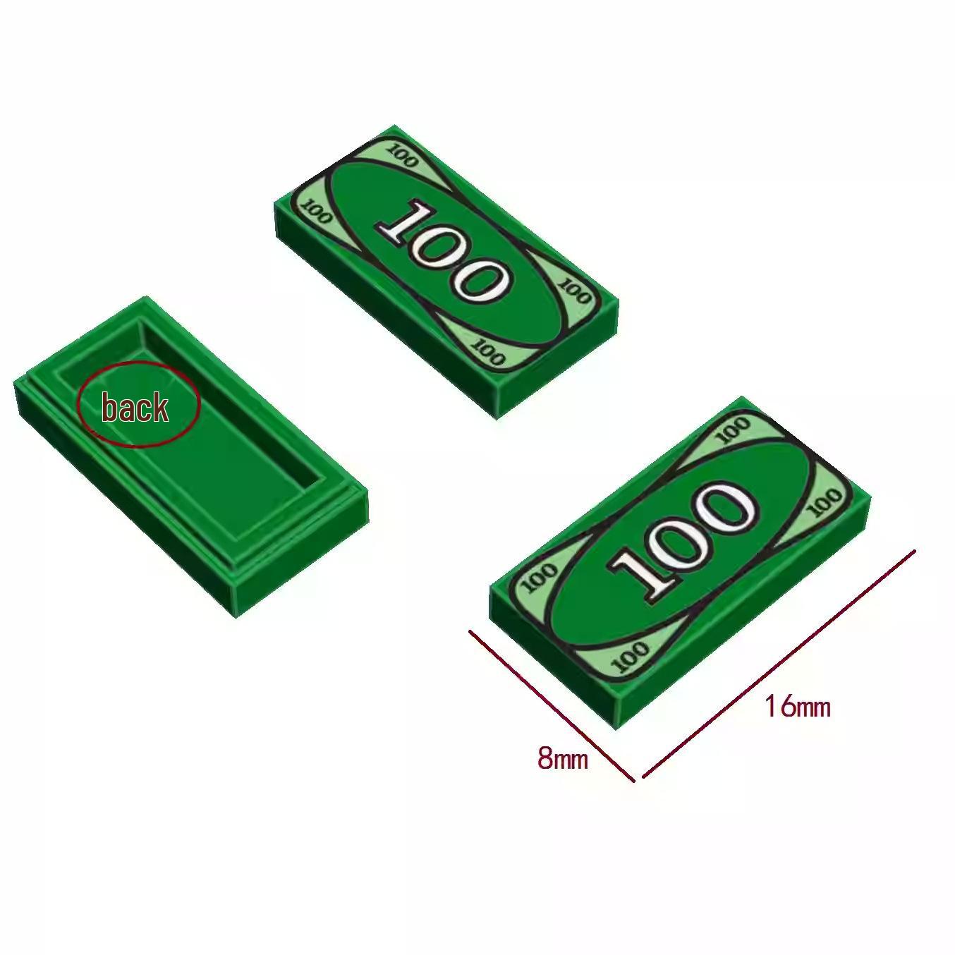 Minifigure Prop Toy: Compatible 3069bpx7 Parts - 100 US Dollar Bills 1 piece
