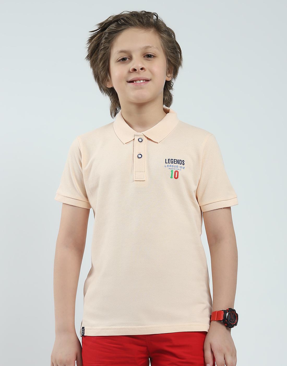 MONTE CARLO Heren Regular Fit Effen Polo T-shirt met Halve Mouw 11-12 Years perzik
