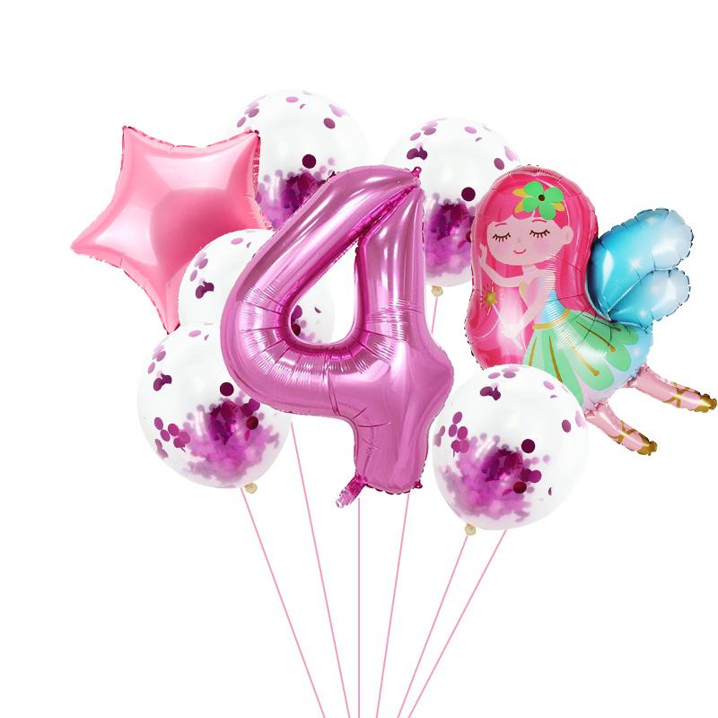 8pcs Girl Birthday Balloons Set Fairy Foil Balloons Number Helium Balloon 1 2 3 4 5 6 7 8 9 Years Old Kids Birthday Party Gifts