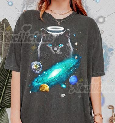 Vintage Space Cat 90s Graphic Style Comfort Colors® Tshirt, Galaxy Pet Retro SciFi Faded T-Shirt, Cosmic Y2k Streetwear, 2000s Cat Gift