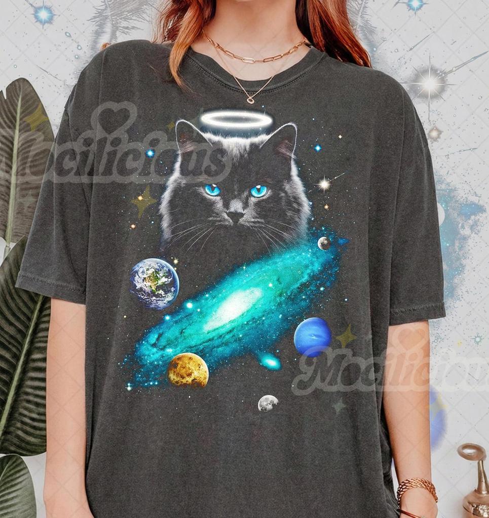 Vintage Space Cat 90s Graphic Style Comfort Colors® Tshirt, Galaxy Pet Retro SciFi Faded T-Shirt, Cosmic Y2k Streetwear, 2000s Cat Gift