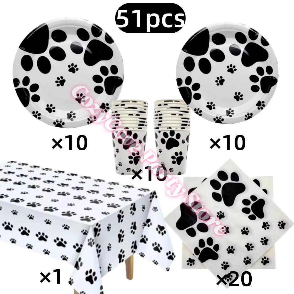 Black Puppy Paw Birthday Party Decor Cat Paw Party Supplies Tableware Cup Plates Balloons For Kids Favors Gifts Baby Shower