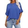 Damen Schwarzes Lockeres T-Shirt Mit Aufgeschlagenen Kurzen Ärmeln Und Rundem Ausschnitt Lässiges Sommer Oberteil