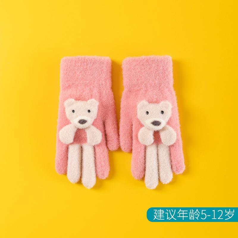 Children's gloves autumn cute cartoon five-finger girls middle-aged children kindergarten primary school students plush warm and cold