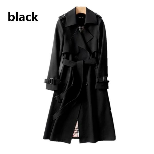 

Модна вітровка середньої довжини великого розміру, повсякденна тонка куртка вище коліна, жіноче пальто S чорний