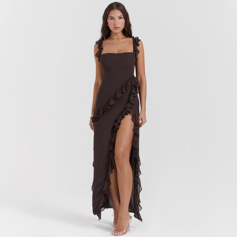 Ladies' Sexy Patchwork Temperament Slit Backless Long Dress