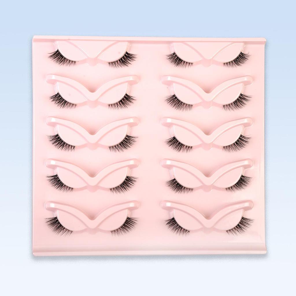 Cross-Border Cat-Eye Clear Band False Eyelashes - Natural, Dense, Half-Length with Extended Eye Tail