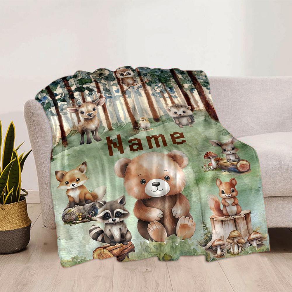 Woodland Animals Home Customize Your Name Blankets Comfortable Soft Lightweight Allseason Multipurpose Blanket For Picnics Sofas Offices Beds Living