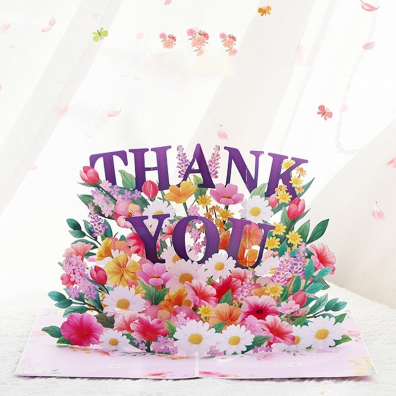 3D Popup Thank You Birthday Card Elegant Flower 3D Surprise Card Greeting Card for Birthday Christmas Mother Day