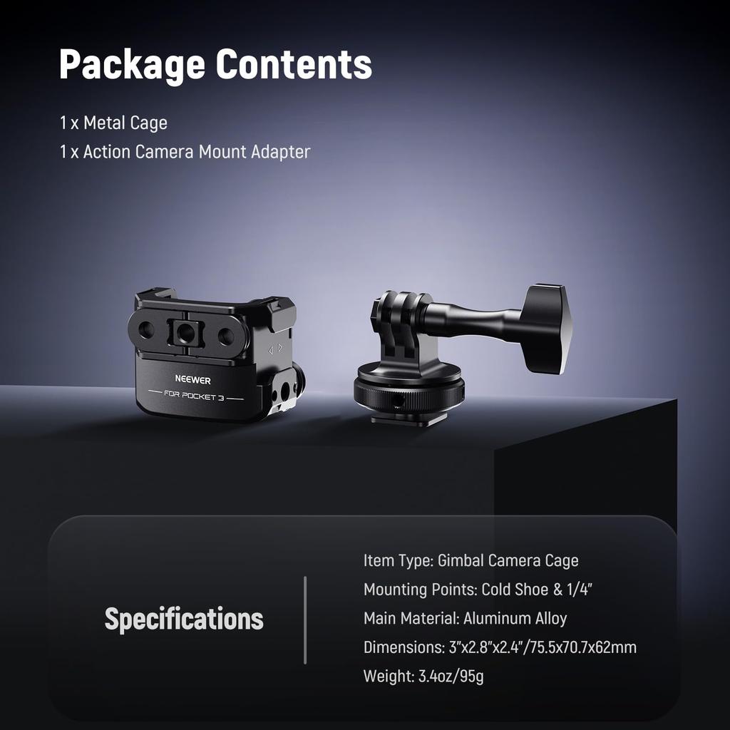 NEEWER AC009 PRO Kamerakäfig Action-Kamera-Adapter Kompatibel mit Osmo Pocket 3 Action Magnetische Aluminiumlegierung Gimbal Video-Käfig mit Schraube und Kalt