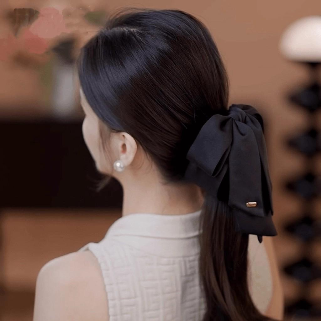 Korean Black Bow Hair Clip for Women - 2025 High-End Ponytail Hairpin, Small Claw Half-Up Clip