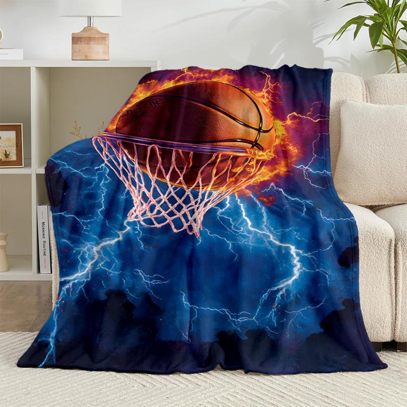 1PC Basketball Crown Fire Sport Flannel Blanket Gift, Suitable for Both Men And Women, Soft Ideal for Beds And Sofa, Birthday Or Christmas Gift