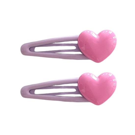 2Pcs Girl Hairpins Candy Color Heart Decor No Slipping Traceless Hair Pins Side Bangs Hair Clips Versatile Hair Accessories