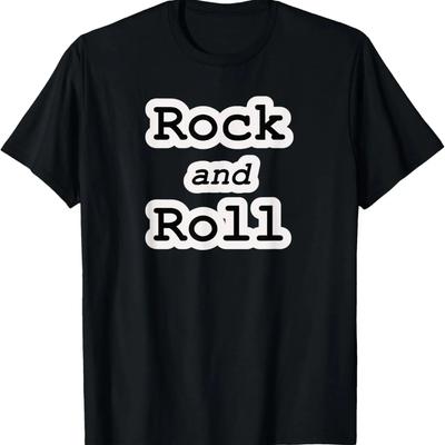 Rock and Roll Music Black and White Design Writing T-Shirt