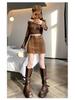 Women's Retro High-Waist Brown Suede A-line Mini Skirt - Spring/Autumn