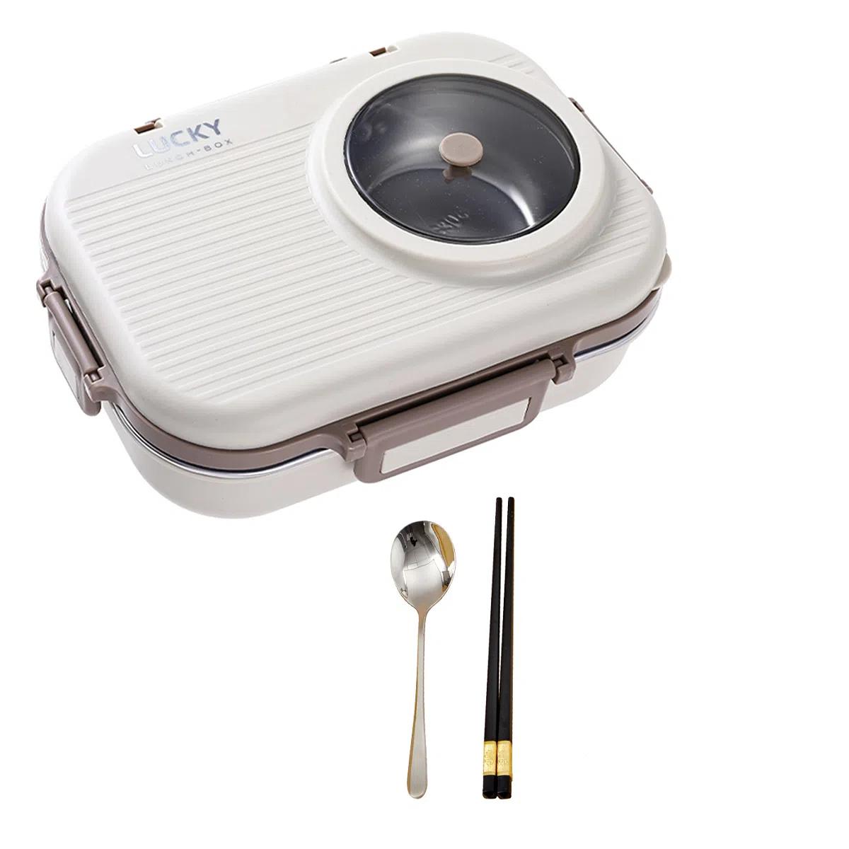 

WORTHBUY Портативный Ланч-бокс Большой Вместимости с Отделениями, Столовыми Приборами и Миской, Микроволновка, Ланч-бокс Бенто из Нержавеющей Стали 304 для Студентов и Взрослых 3 бежевый