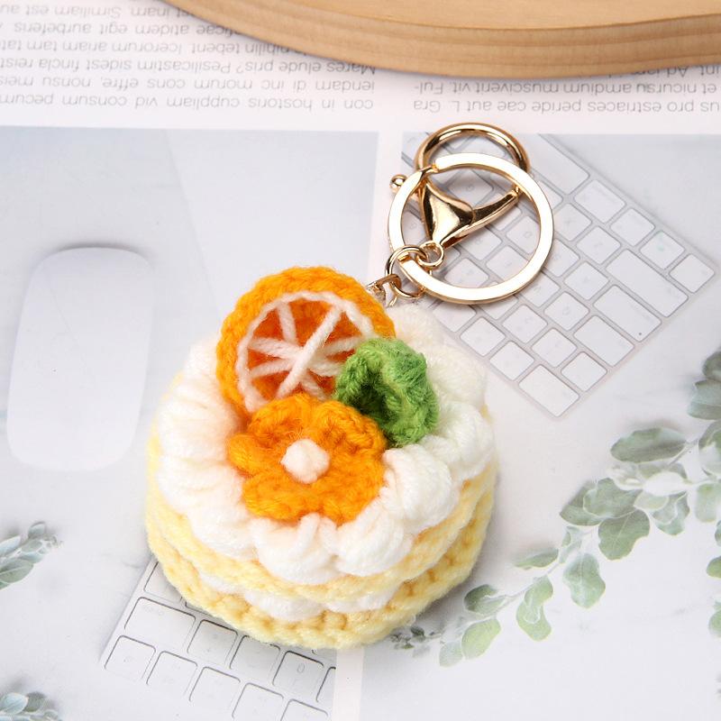 Cute Crochet Cake Pendants Mini Knitted Keychain Kawaii Bag Decor Friends Gift Car Key Ring  Decorative Pendants