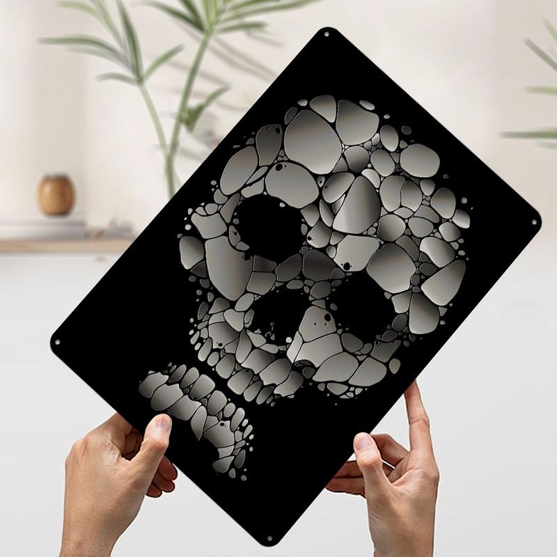 Silver Skull Mosaic Poster Customized Wall Art Vintage Metal Signs Retro Tin Plaque for Man Cave Desk Decor Wand Deko Coffee Bar