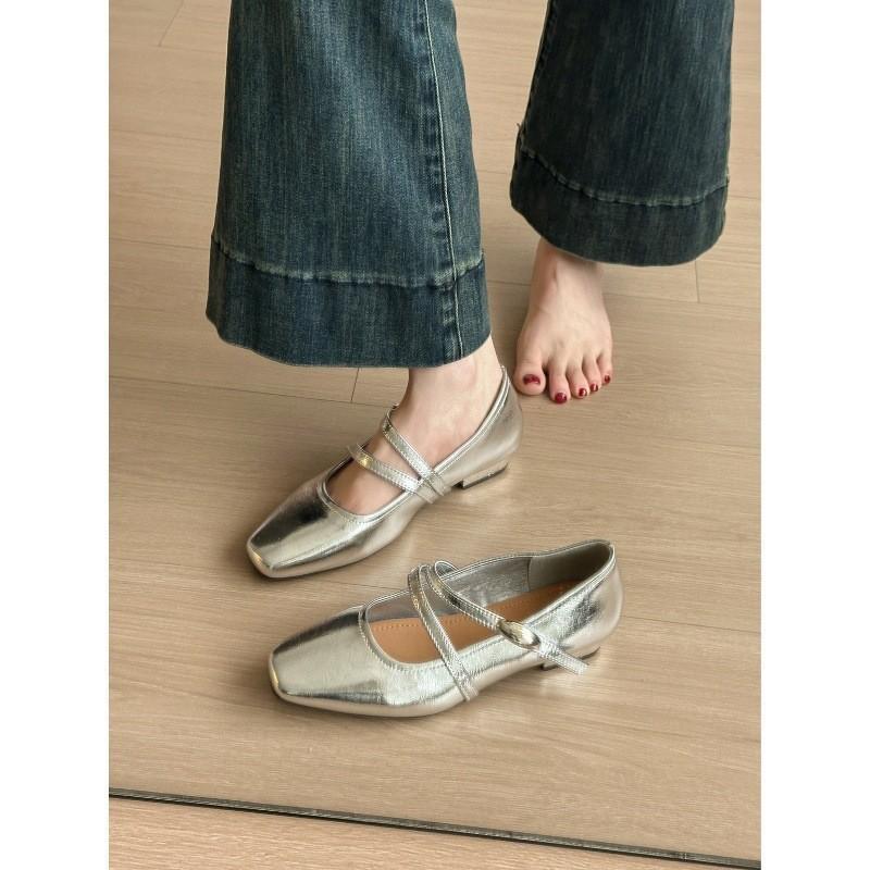 French retro square head Mary Jane shoes women's 2025 new light mouth thick heel flat bottom small leather shoes evening gentle single shoes
