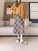 Autumn-Winter High Waist Wool Plaid A-Line Midi Skirt