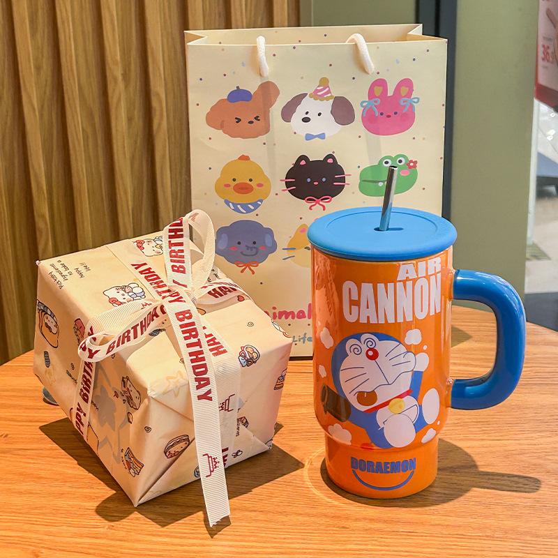Birthday gift for girls, high-value Bingba cup, ceramic mug with lid straw cup as a gift