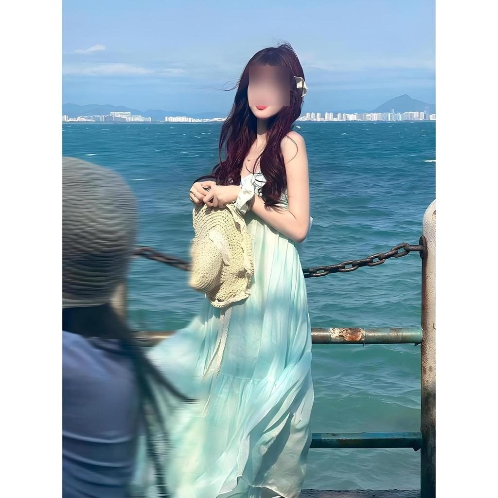 Französisches Neckholder-Kleid Damen Sommer Dopamin Strandurlaub Feenkleid Sanft rückenfrei Großes Swingkleid