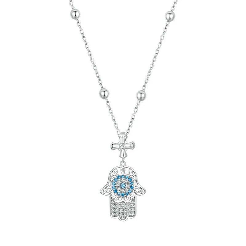 

BAMOER, стерлинговое серебро 925 пробы, изысканное ожерелье в виде руки Фатимы, защитная цепочка для рук, шеи, паве, установка CZ для женщин, подарок на день рождения BSN369