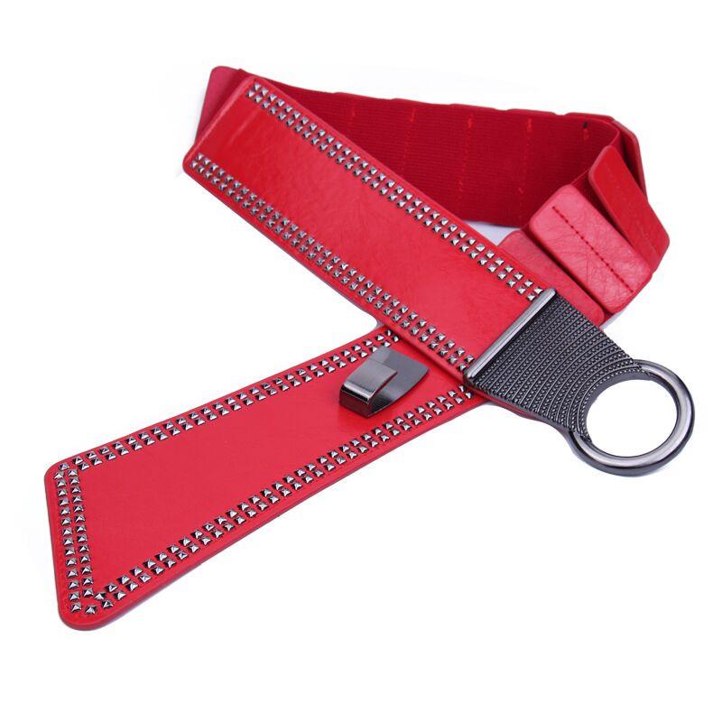 Red Wide Leather Waist Belt: Women's Korean, European & American Style Elastic Accessory