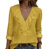 Womens Long Sleeve V Neck Ruffle Solid Elegant Blouse