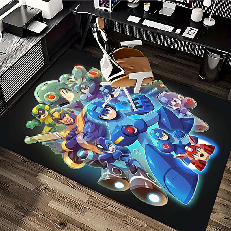 1pc Mega Man Anime Cartoon Design Office Chair Mat Non-Slip Carpet for Home Decor, Living Room, Bedroom, Game Room - Perfect Gift for Fans.Y013