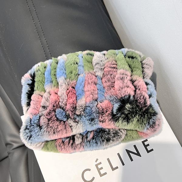 Women Handmade Stretch Real Rabbit Fur Scarf Knit Genuine Rex Rabbit Fur Headbands Girls Natural Rabbit Fur Ring Scarves