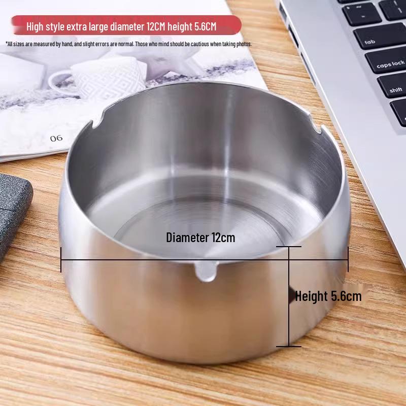 High-End Stainless Steel Ashtray - Modern, Anti-Fly Design for Home or Office