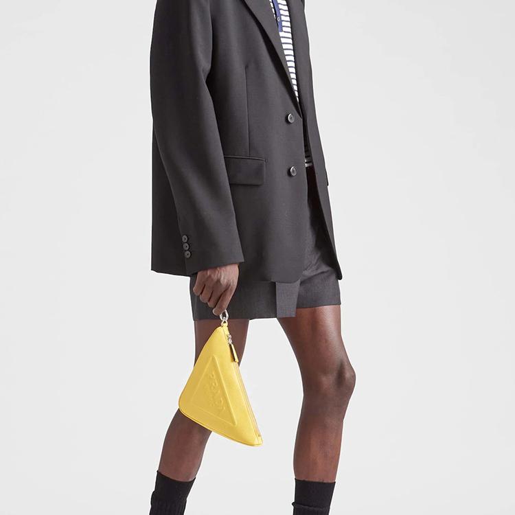Prada Triangle Detachable Strap Zipper Leather Clutch Men Clutch Sunshine-Yellow 2NE054_2FAD_F0377