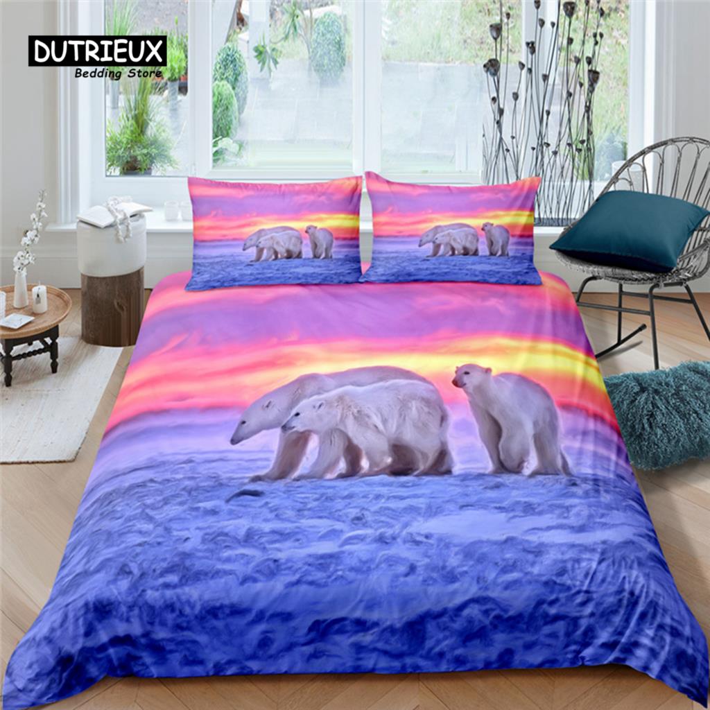 

Роскошный комплект мягкого пододеяльника из 2/3 предметов с принтом белого медведя для дома, размеры queen и king, детский постельный комплект, размеры ЕС/США/Австралии EU single(135x200cm)