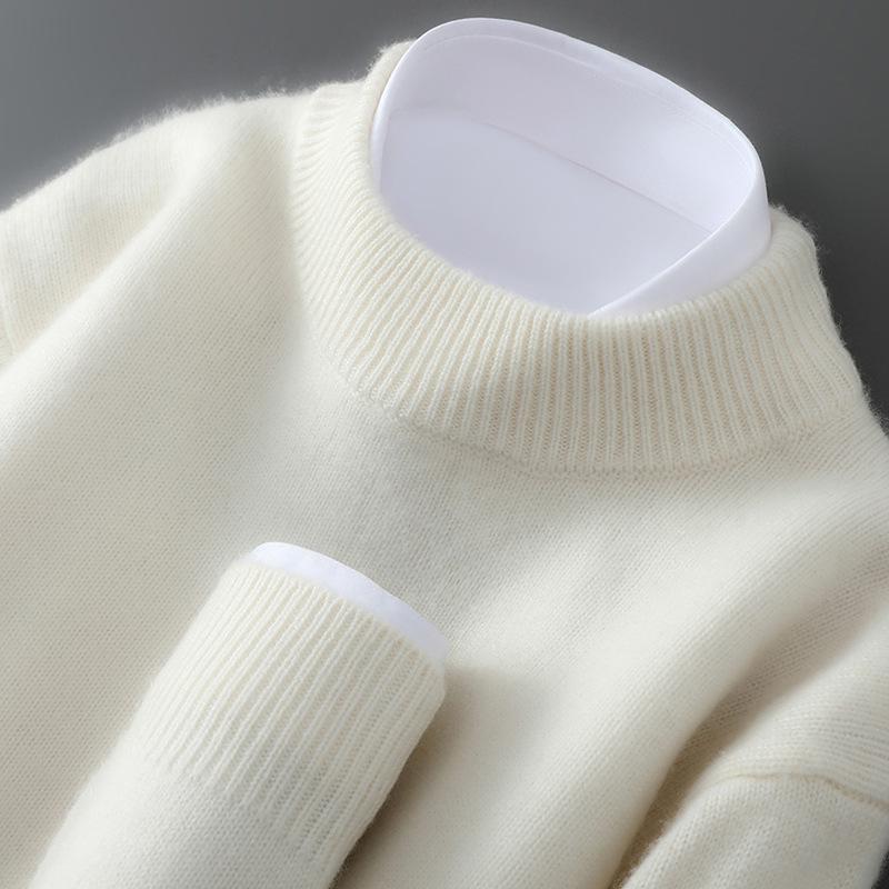 Men's 100% Wool Half-High Neck Loose Knit Sweater - Autumn/Winter Cashmere Pullover