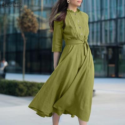 Rochie Lungă Lejeră Casual cu Mâneci 3/4 și Gât Rotund pentru Femei