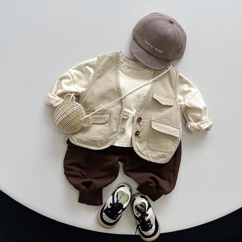 Korean Style Kids' Solid Long-Sleeve Top - Unisex Autumn T-Shirt for Toddlers