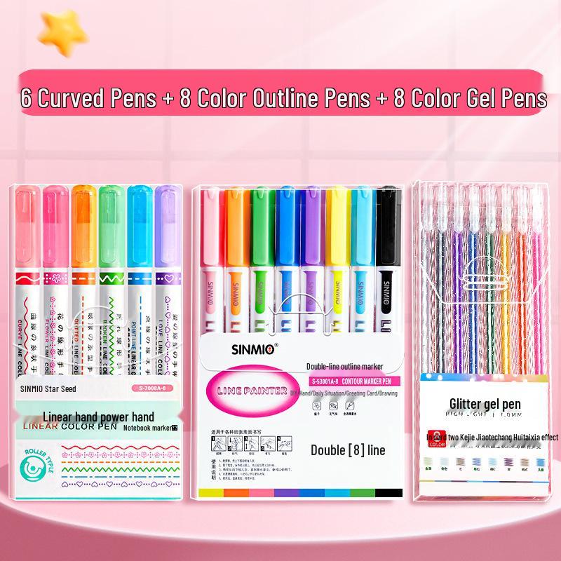 Dual-Line High-Value Colorful Marker Pen for Students and Kids, Pearlescent Highlighter