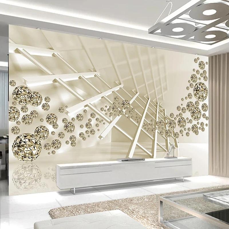 3d Stereo Space Mural Golden Sphere Wallpaper Creative Photo Wall Papers Living Room Home Decor