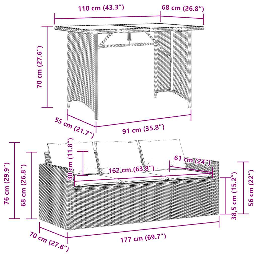 2 Piece Outdoor Dining Set with Cushions Beige Poly Rattan