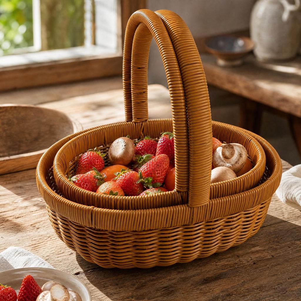 2 Pieces Handwoven PP Shopping Basket Multifunctional Wicker with Handle Washable