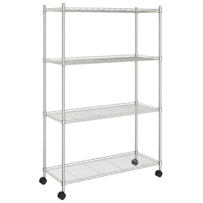 VidaXL 4-Tier Storage Rack with Wheels 90x35x137 Cm Chrome 200 Kg