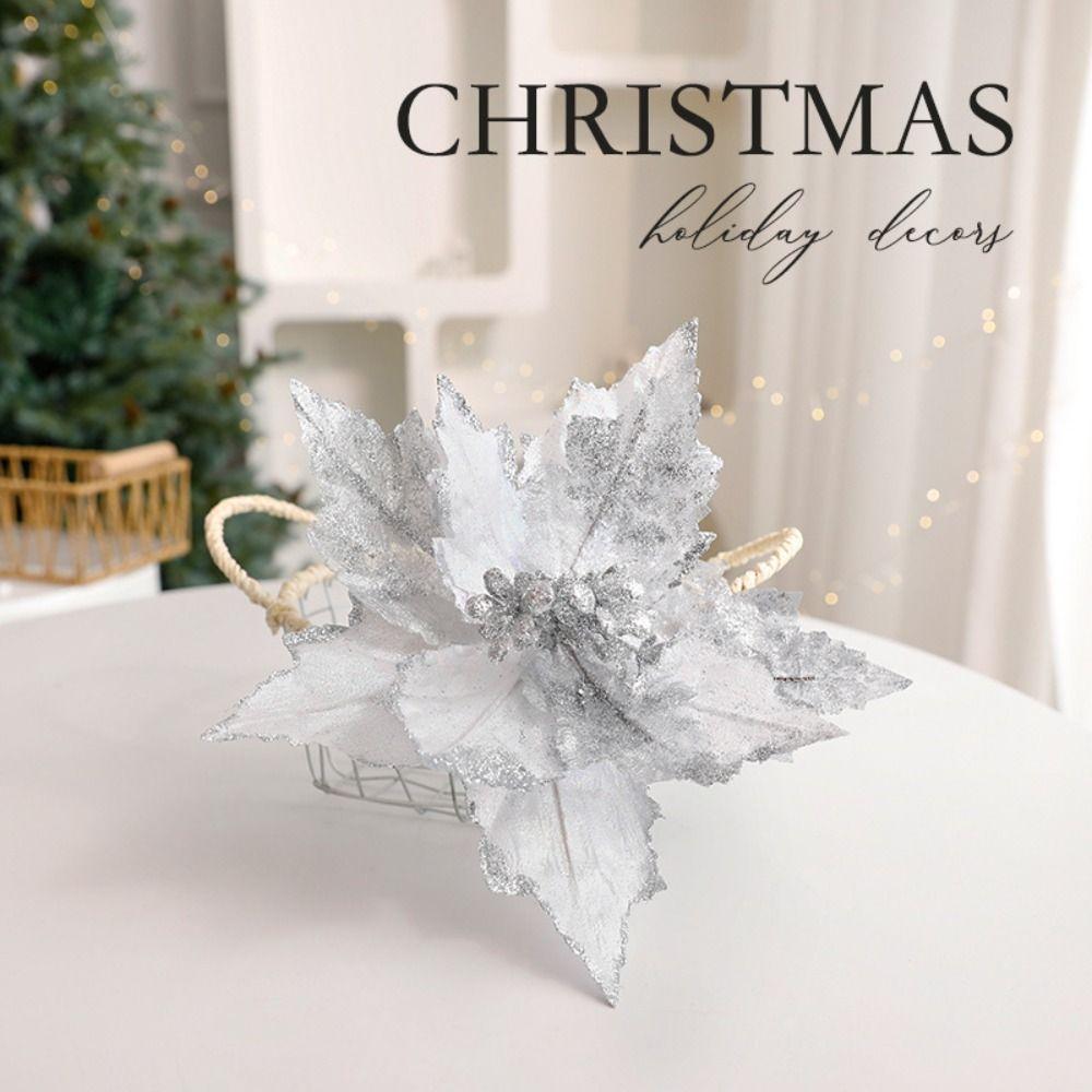 Hanging Artificial Glitter Christmas Flower Sequins Christmas Tree Ornaments  Wedding Party Decor