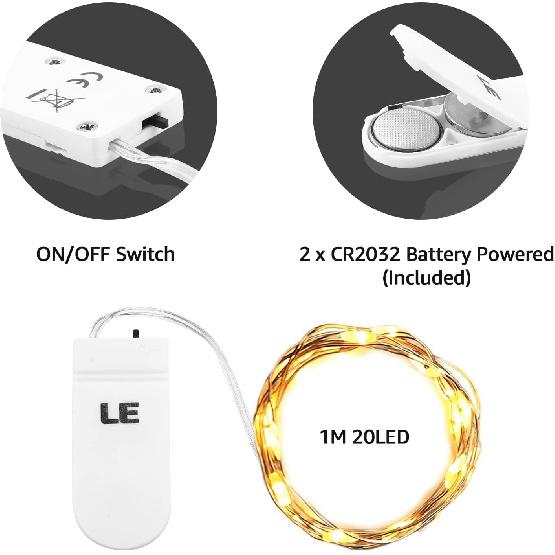 Lighting EVER Fairy Lights Battery Operated 20 LED Mini String Lights, Small Pixie Lights for Mason Jars, Crafts, DIY Wedding Party Centerpieces,