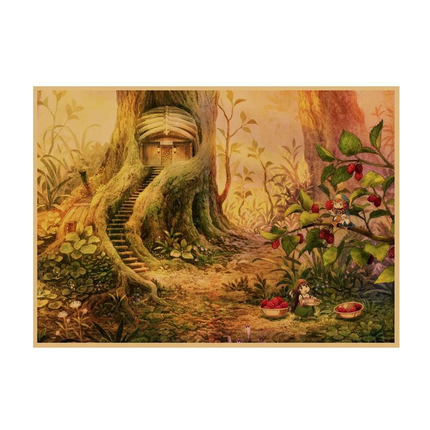Anime Fairy Forest Poster for Kids' Room - Kraft Paper Cartoon Wall Art 630
