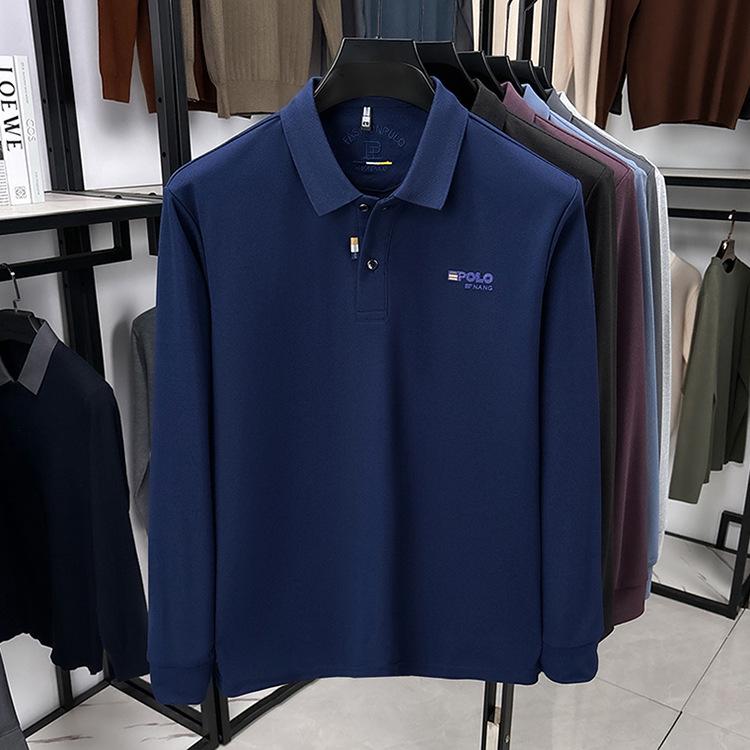 Men's Long Sleeve Lapel Polo Shirt - Versatile Casual Base Layer for Spring and Autumn.